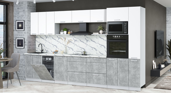 Изображение товара Кухонный гарнитур Интерлиния Мила Лайт 3.6-ПМ3 (белый платинум/бетон/белый гранит)