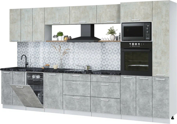 Изображение товара Кухонный гарнитур Интерлиния Мила Лайт 3.6-ПМ3 (бетон лайт/бетон/кастилло темный)