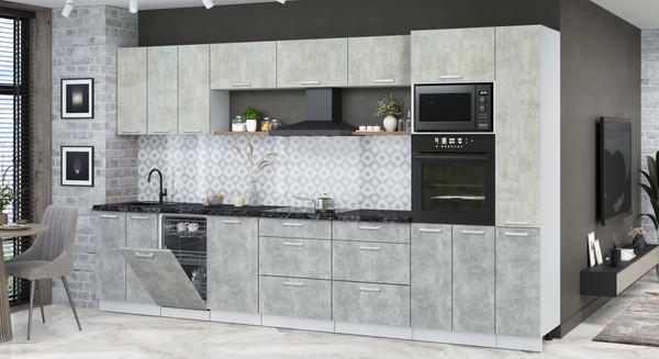 Изображение товара Кухонный гарнитур Интерлиния Мила Лайт 3.6-ПМ3 (бетон лайт/бетон/кастилло темный)