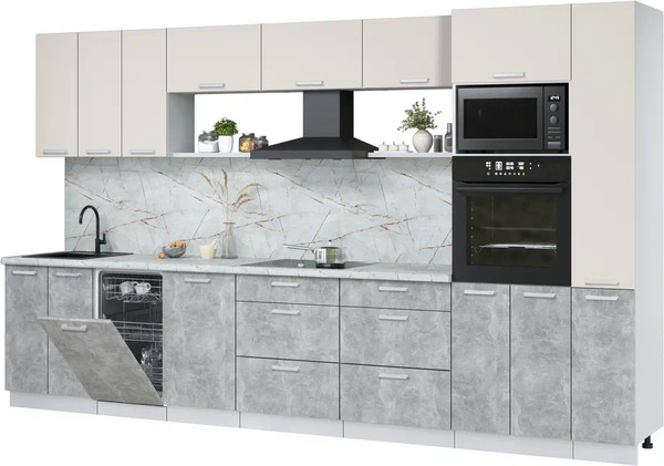 Изображение товара Кухонный гарнитур Интерлиния Мила Лайт 3.6-ПМ3  (персидский жемчуг/бетон/серый каспий)