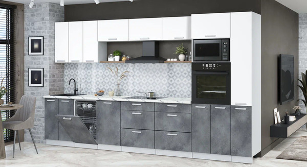 Изображение товара Кухонный гарнитур Интерлиния Мила Лайт 3.6-ПМ3  (белый платинум/бетон портленд/белый гранит)