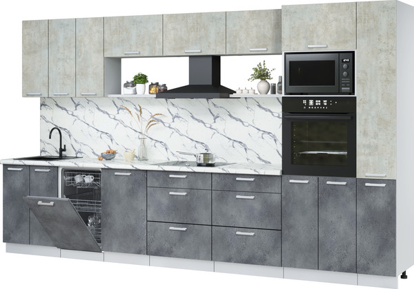 Изображение товара Кухонный гарнитур Интерлиния Мила Лайт 3.6-ПМ3 (бетон лайт/бетон портленд/белый гранит)