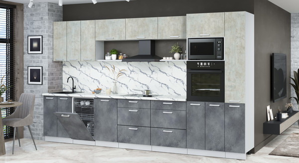 Изображение товара Кухонный гарнитур Интерлиния Мила Лайт 3.6-ПМ3 (бетон лайт/бетон портленд/белый гранит)