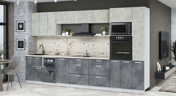 Изображение товара Кухонный гарнитур Интерлиния Мила Лайт 3.6-ПМ3  (бетон лайт/бетон портленд/бискайская сосна)