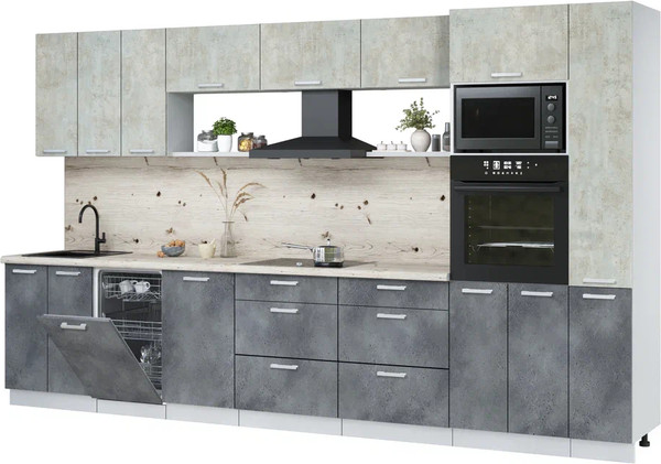 Изображение товара Кухонный гарнитур Интерлиния Мила Лайт 3.6-ПМ3  (бетон лайт/бетон портленд/бискайская сосна)