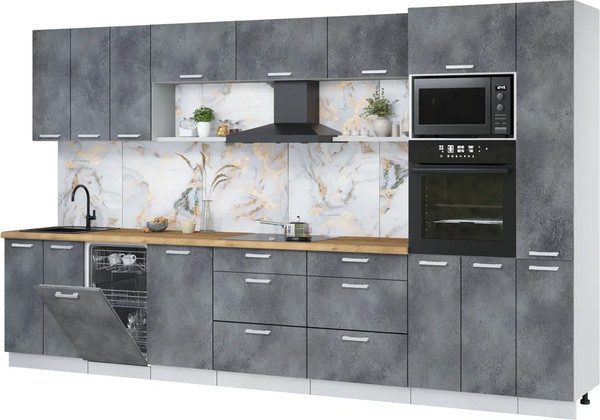 Изображение товара Кухонный гарнитур Интерлиния Мила Лайт 3.6-ПМ3 (бетон портленд/бетон портленд/дуб бунратти)