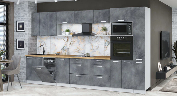 Изображение товара Кухонный гарнитур Интерлиния Мила Лайт 3.6-ПМ3 (бетон портленд/бетон портленд/дуб бунратти)