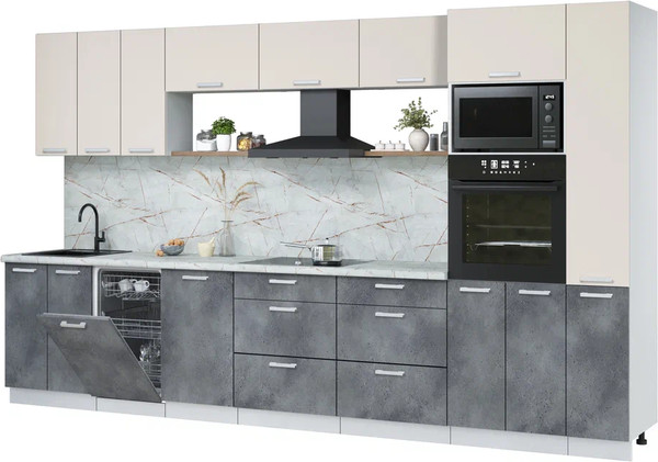 Изображение товара Кухонный гарнитур Интерлиния Мила Лайт 3.6-ПМ3  (персидский жемчуг/бетон портленд/серый каспий)