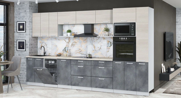 Изображение товара Кухонный гарнитур Интерлиния Мила Лайт 3.6-ПМ3  (вудлайн кремовый/бетон портленд/бискайская сосна)