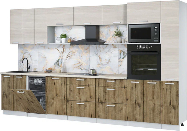 Изображение товара Кухонный гарнитур Интерлиния Мила Лайт 3.6-ПМ3 (вудлайн кремовый/дуб веллингтон/бискайская сосна)