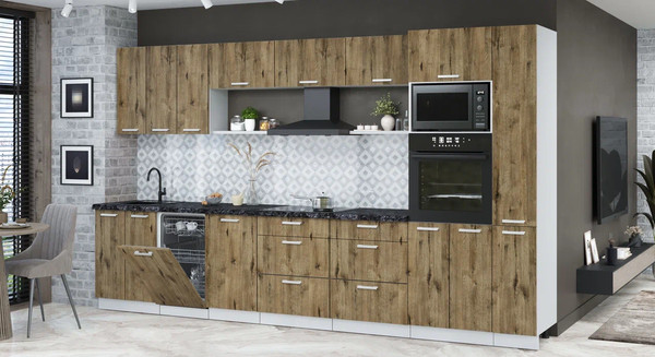 Изображение товара Кухонный гарнитур Интерлиния Мила Лайт 3.6-ПМ3  (дуб веллингтон/дуб веллингтон/кастилло темный)