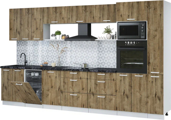 Изображение товара Кухонный гарнитур Интерлиния Мила Лайт 3.6-ПМ3  (дуб веллингтон/дуб веллингтон/кастилло темный)