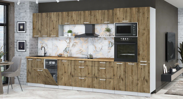 Изображение товара Кухонный гарнитур Интерлиния Мила Лайт 3.6-ПМ3 (дуб веллингтон/дуб веллингтон/дуб бунратти)