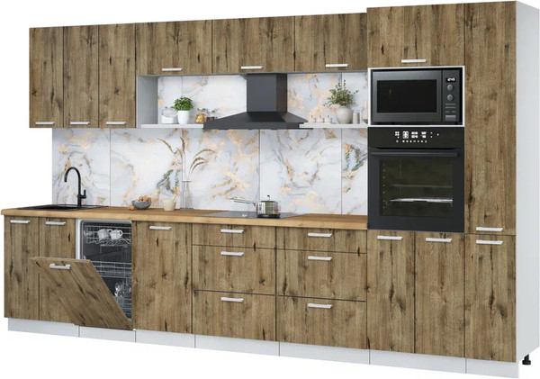 Изображение товара Кухонный гарнитур Интерлиния Мила Лайт 3.6-ПМ3 (дуб веллингтон/дуб веллингтон/дуб бунратти)