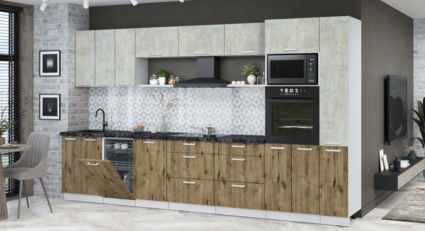 Изображение товара Кухонный гарнитур Интерлиния Мила Лайт 3.6-ПМ3 (бетон лайт/дуб веллингтон/кастилло темный)