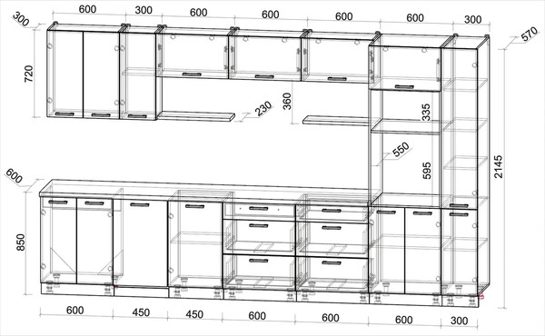 Изображение товара Кухонный гарнитур Интерлиния Мила Лайт 3.6-ПМ3  (серебро/дуб веллингтон/травертин серый)