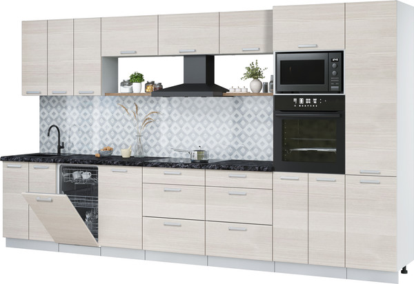 Изображение товара Кухонный гарнитур Интерлиния Мила Лайт 3.7-ПМ3  (вудлайн кремовый/вудлайн кремовый/кастилло темный)