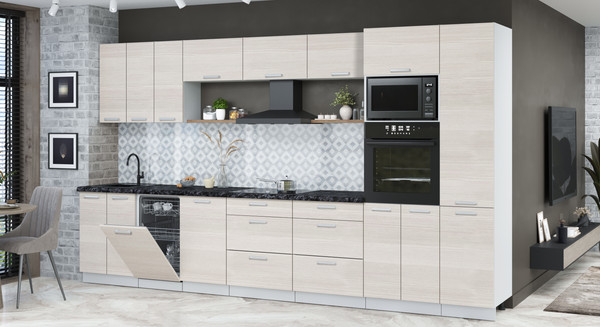 Изображение товара Кухонный гарнитур Интерлиния Мила Лайт 3.7-ПМ3  (вудлайн кремовый/вудлайн кремовый/кастилло темный)