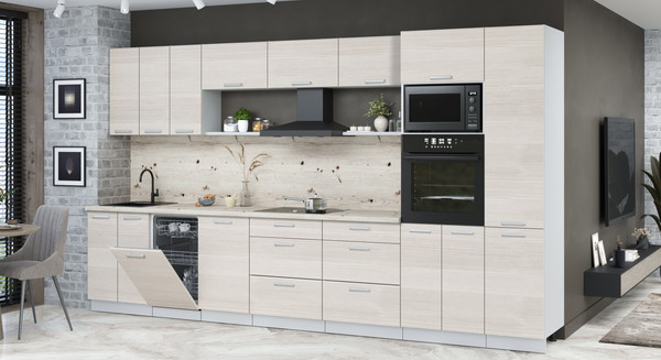 Изображение товара Кухонный гарнитур Интерлиния Мила Лайт 3.7-ПМ3 (вудлайн кремовый/вудлайн кремовый/бискайская сосна)