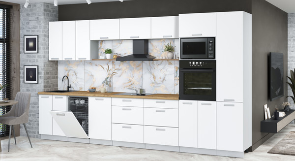 Изображение товара Кухонный гарнитур Интерлиния Мила Лайт 3.7-ПМ3 (белый платинум/белый платинум/дуб бунратти)