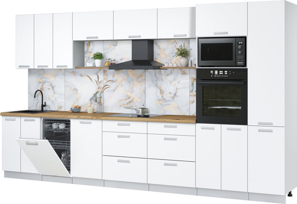 Изображение товара Кухонный гарнитур Интерлиния Мила Лайт 3.7-ПМ3 (белый платинум/белый платинум/дуб бунратти)