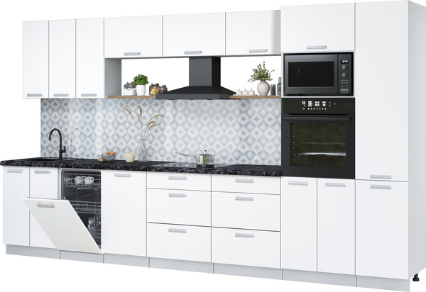 Изображение товара Кухонный гарнитур Интерлиния Мила Лайт 3.7-ПМ3 (белый платинум/белый платинум/кастилло темный)