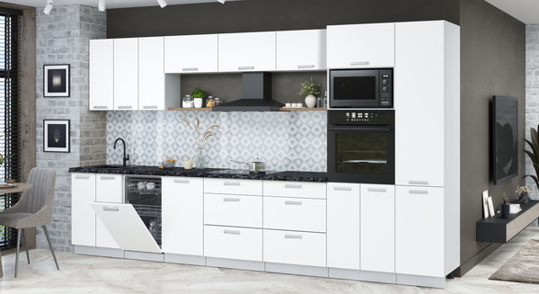 Изображение товара Кухонный гарнитур Интерлиния Мила Лайт 3.7-ПМ3 (белый платинум/белый платинум/кастилло темный)