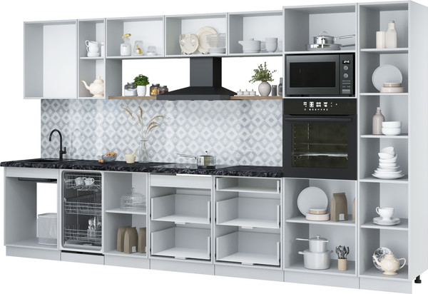 Изображение товара Кухонный гарнитур Интерлиния Мила Лайт 3.7-ПМ3 (белый платинум/белый платинум/кастилло темный)