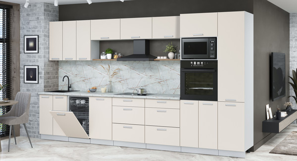 Изображение товара Кухонный гарнитур Интерлиния Мила Лайт 3.7-ПМ3  (персидский жемчуг/персидский жемчуг/серый каспий)