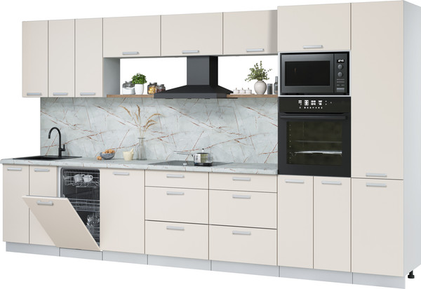 Изображение товара Кухонный гарнитур Интерлиния Мила Лайт 3.7-ПМ3  (персидский жемчуг/персидский жемчуг/серый каспий)