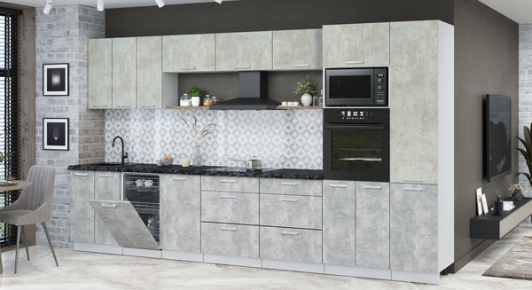 Изображение товара Кухонный гарнитур Интерлиния Мила Лайт 3.7-ПМ3  (бетон лайт/бетон лайт/кастилло темный)