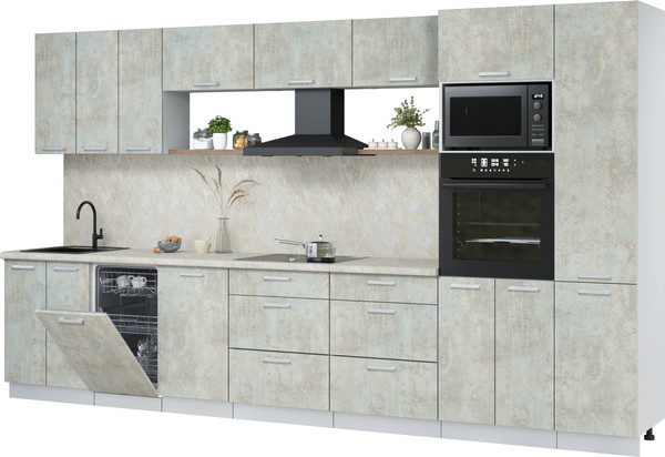 Изображение товара Кухонный гарнитур Интерлиния Мила Лайт 3.7-ПМ3  (бетон лайт/бетон лайт/опал светлый)