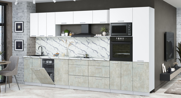 Изображение товара Кухонный гарнитур Интерлиния Мила Лайт 3.7-ПМ3 (белый платинум/бетон лайт/белый гранит)