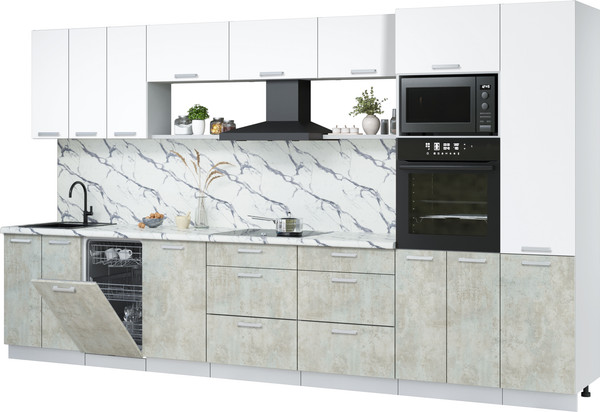 Изображение товара Кухонный гарнитур Интерлиния Мила Лайт 3.7-ПМ3 (белый платинум/бетон лайт/белый гранит)