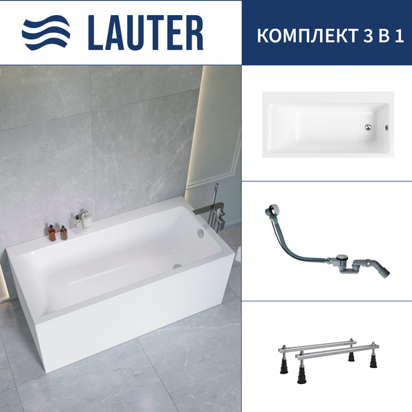 Изображение товара Ванна акриловая Lauter Seraphina 170x80 / 2112170R (с ножками и сифоном 21Y32000 хром)