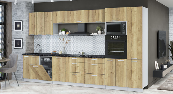 Изображение товара Кухонный гарнитур Интерлиния Мила Лайт 3.7-ПМ3  (дуб золотой/дуб золотой/кастилло темный)