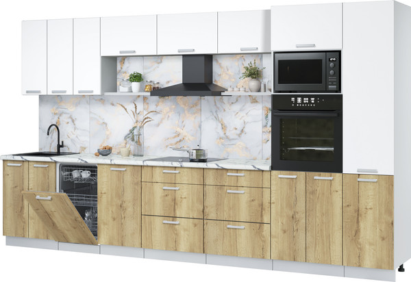 Изображение товара Кухонный гарнитур Интерлиния Мила Лайт 3.7-ПМ3  (белый платинум/дуб золотой/белый гранит)