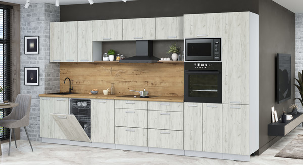 Изображение товара Кухонный гарнитур Интерлиния Мила Лайт 3.7-ПМ3 (дуб белый/дуб белый/дуб бунратти)