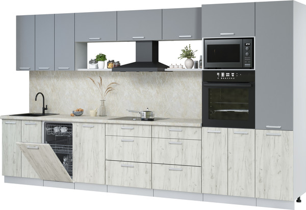 Изображение товара Кухонный гарнитур Интерлиния Мила Лайт 3.7-ПМ3  (серебро/дуб белый/опал светлый)