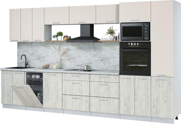 Изображение товара Кухонный гарнитур Интерлиния Мила Лайт 3.7-ПМ3 ( персидский жемчуг/дуб белый/серый каспий)