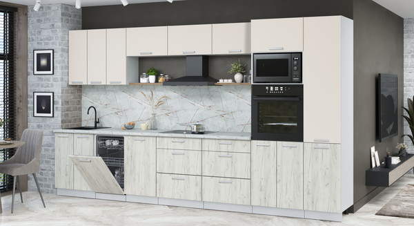 Изображение товара Кухонный гарнитур Интерлиния Мила Лайт 3.7-ПМ3 ( персидский жемчуг/дуб белый/серый каспий)