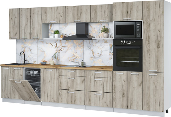 Изображение товара Кухонный гарнитур Интерлиния Мила Лайт 3.7-ПМ3 (дуб серый/дуб серый/дуб бунратти)