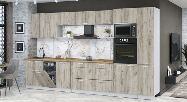 Изображение товара Кухонный гарнитур Интерлиния Мила Лайт 3.7-ПМ3 (дуб серый/дуб серый/дуб бунратти)