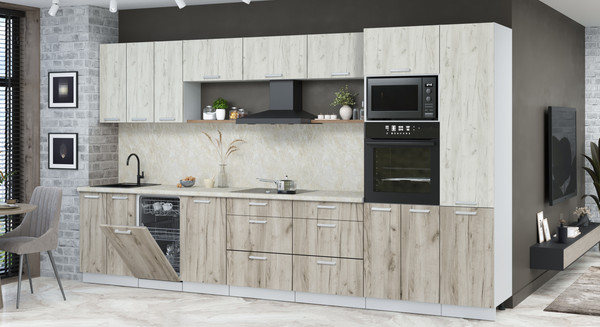 Изображение товара Кухонный гарнитур Интерлиния Мила Лайт 3.7-ПМ3  (дуб белый/дуб серый/опал светлый)