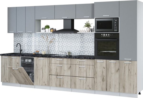 Изображение товара Кухонный гарнитур Интерлиния Мила Лайт 3.7-ПМ3  (серебро/дуб серый/кастилло темный)