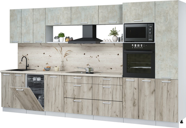 Изображение товара Кухонный гарнитур Интерлиния Мила Лайт 3.7-ПМ3 (бетон лайт/дуб серый/бискайская сосна)