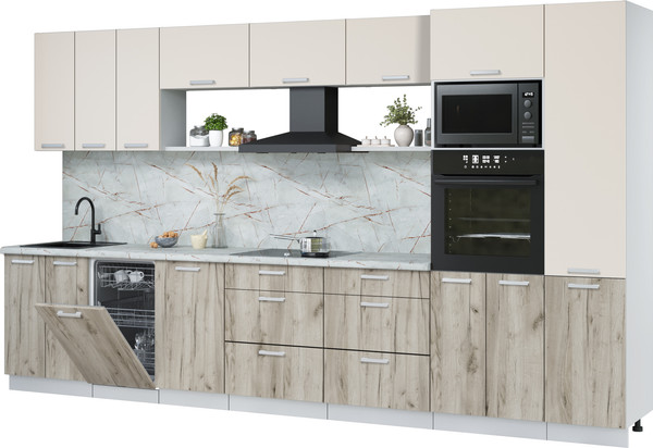 Изображение товара Кухонный гарнитур Интерлиния Мила Лайт 3.7-ПМ3 (персидский жемчуг/дуб серый/серый каспий)