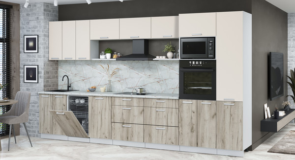 Изображение товара Кухонный гарнитур Интерлиния Мила Лайт 3.7-ПМ3 (персидский жемчуг/дуб серый/серый каспий)