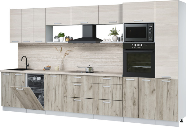 Изображение товара Кухонный гарнитур Интерлиния Мила Лайт 3.7-ПМ3 (вудлайн кремовый/дуб серый/травертин серый)