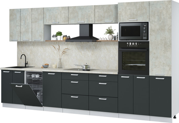 Изображение товара Кухонный гарнитур Интерлиния Мила Лайт 3.7-ПМ3  (бетон лайт/антрацит/опал светлый)